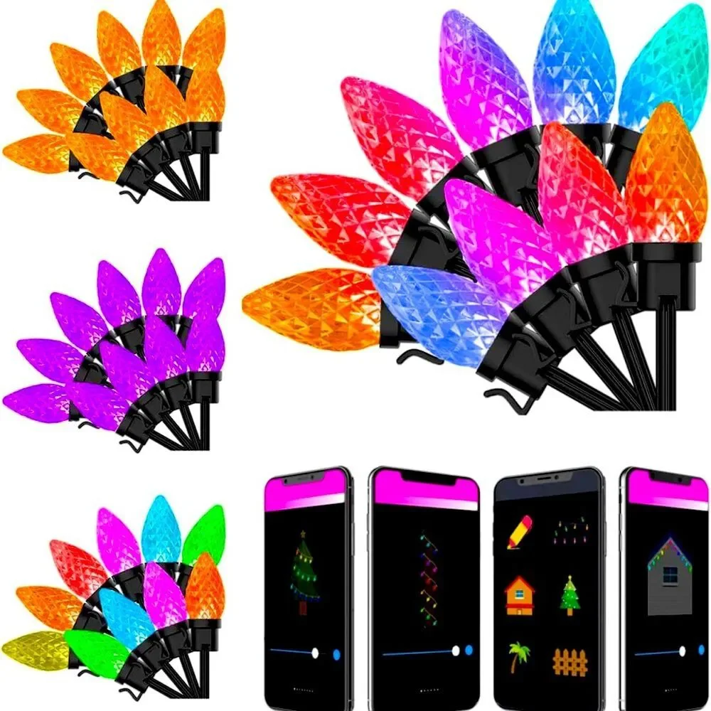 Aoycocr C9 66 ft strawberry Christmas lights smart app control water proof IP65